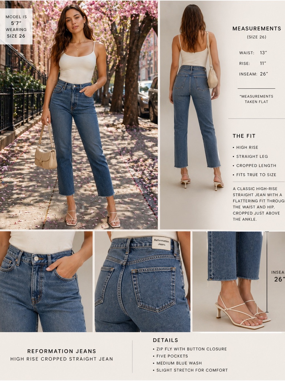 Reformation Medium Blue Cropped High-Rise Straight Jeans
